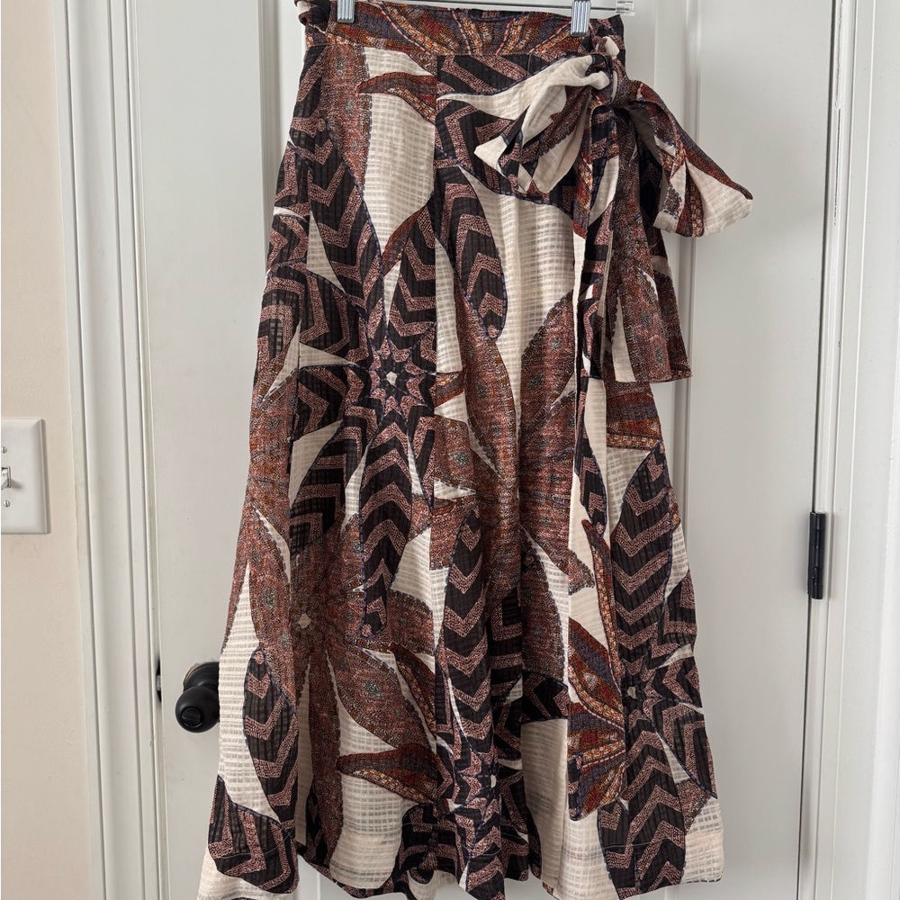 Marie Oliver Estine Brown and Cream Printed Wrap Maxi Skirt